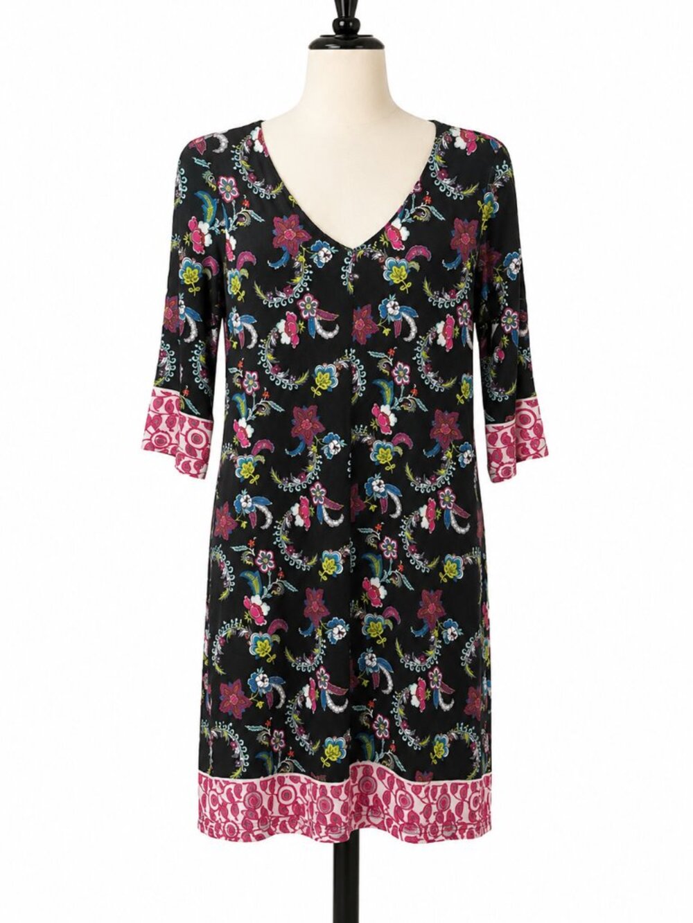 Tracy Negoshian Emily Black Floral Paisley Tunic Dress Size M